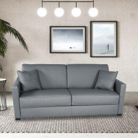 Latitude Run® Adalise Italian 77" Top Grain Leather Sofa Bed with Memory Foam Mattress