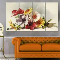 Design Art Flowers Illustration - Floral Wall 4 Piece Painting Print on Wrapped Canvas Set