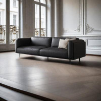 HOUZE 98.39" Black Genuine Leather Modular Sofa cushion couch
