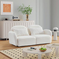 Wrought Studio Living Room Furniture Lazy Sofa Loveseat Teddy Fabric White