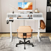 Latitude Run® Sweetcrispy Home Office Height Adjustable Electric Standing Desk With Storage Shelf Double Drawer