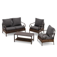 Alcott Hill Outdoor Patio Furniture Set, 4-Piece Wicker Conversation Sets