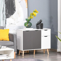 28 SIDEBOARD FLOOR STANDING STORAGE CABINET WITH DRAWER SOLID FRAME FOR LIVING ROOM, HOME OFFICE, GREY
