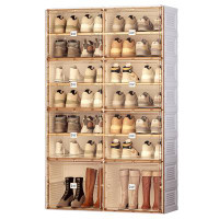 Rebrilliant Stackable Shoe Organizer For Living Room - Portable Cabinet With Shelves & Doors, Ideal For Closet Storage