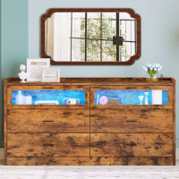 Millwood Pines Millwood Pines 6 Drawer 59" Dresser With Led And Power Strip, Wood Dressers & Chests Of Drawers For Bedro