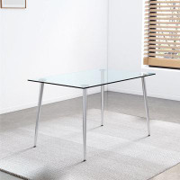 Mercer41 Modern Minimalist Rectangular Glass  Dining Table for 4-6
