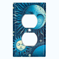 WorldAcc Metal Light Switch Plate Outlet Cover (Astronomy Space Sun Stars Moon Blue - Single Duplex)