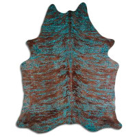 Foundry Select ACID WASHED HAIR ON Cowhide RUG DISTRESSED BRINDLE FLORAL TURQUOISE 2 - 3 M GRADE A