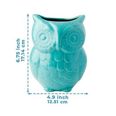 Loon Peak Comfify Owl Utensil Holder Decorative Ceramic Cookware Crock & Organizer, In Lovely Aqua Blue Color - Utensil  in Other