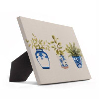 Red Barrel Studio Potted Plants Blue White Easelback Canvas