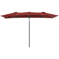 Arlmont & Co. Double-sided Patio Umbrella with Tilt, Adjustable Height, Red