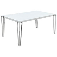 Brayden Studio Pauline Rectangular Dining Table with Metal Leg White and Chrome