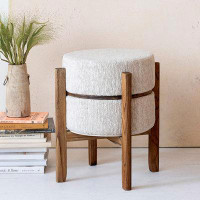 Ivy Bronx Woven Cotton And Wool Blend Table/Stool With Oak Wood Legs And Reversible Top