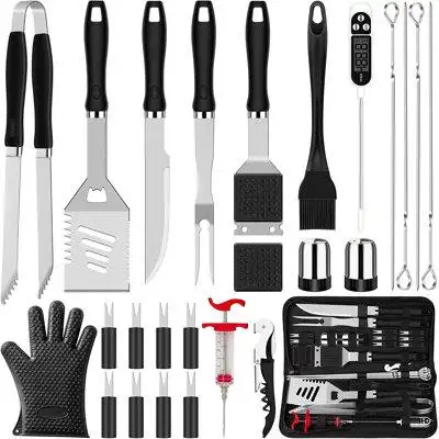 YardStash 26 Pieces Stainless Steel Heavy Duty BBQ Tools With Gloves And Bottle Opener, Grill Set In Portable Canvas Bag