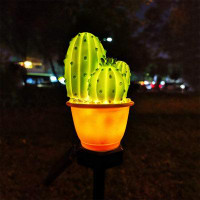 Amples Outdoor Solar Creative Prickly Pear Cactus  Pathway Garden Stake Light Landscape Waterproof Patio Lawn Yard Art D