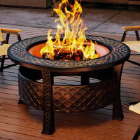 Brayden Studio Debarah 23.23" H x 31.89" W Cast Iron Charcoal Wood Burning Outdoor Fire Pit Table with Lid
