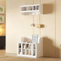 Red Barrel Studio Elegant Hall Tree: Shoe Storage Bench with Shelves, Wall Mounted Coat Rack, and Hooks