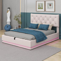 Gracie Oaks Queen Size Upholstered Bed With Hydraulic Storage System And LED Light