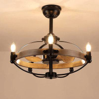 Gracie Oaks Gracie Oaks Caged Ceiling Fan With Lights Remote Control, 23'' Black Modern Farmhouse Ceiling Fan, Rustic Bl