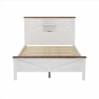 Latitude Run® Rustic Wood Bed with Charging Station