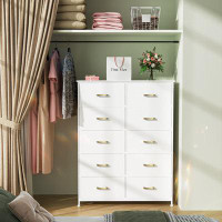Mercer41 Nyima Dresser for Bedroom with 10 Drawers, Tall White Dresser Organizer with Wood Top & Leather Front