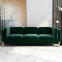 Everly Quinn 94.88" Wide Square Arm Velvet Sofa With Metal Legs