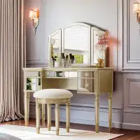 Disney Tri-fold Mirror Dressing Table Set With 5 Mirrored Drawers And A Stool