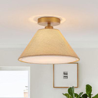 Ebern Designs 1-Light Industrial Semi Flush Mount Light Fixture With Fabric Shade