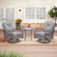 Winston Porter 360 Degree Rocking Patio Conversation Set with Cushions and Glass Coffee Table