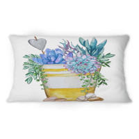 East Urban Home Blue Succulent Plant Composition -1 Bohemian & Eclectic Printed Throw Pillow