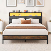 Trent Austin Design Owatonna Queen Metal Bed with Built-in Outlets and Lighted Headboard