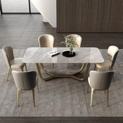 PEPPER CRAB Modern simple rock plate dining table set in Dining Tables & Sets