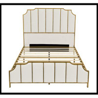 House of Hampton Bed Frame,Upholstered Platform Bed & High headboard with Wood Slat Support