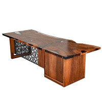 Angora Angora Walnut Epoxy Executive Desk - Mid Century Modern Style | 100% Black Walnut Executive Table For Home Office