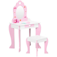 KIDS VANITY TABLE &amp; CHAIR SET GIRLS DRESSING SET WITH MIRROR DRAWER CUTE PATTERNS