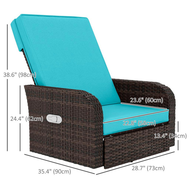 swivel rattan chair 28.7" x 35.4" x 38.6" Turquoise in Patio & Garden Furniture - Image 3