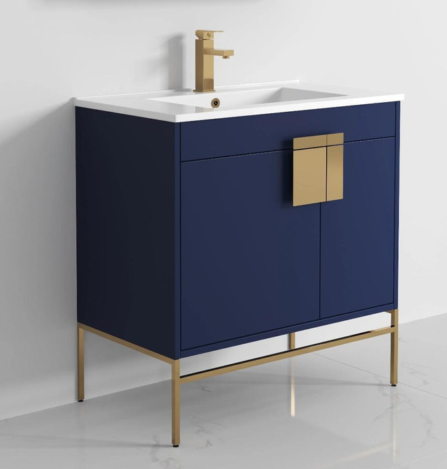 24, 32, 40 & 47 Inch Contemporary Bathroom Vanity ( White, Navy Blue & Dawn Grey )  Minimalistic w Porcelain Sink  CFF in Cabinets & Countertops - Image 3