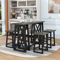 Red Barrel Studio Herricks 5-Piece Farmhouse Style Double-Layer Dining Table Set with 4 Stools