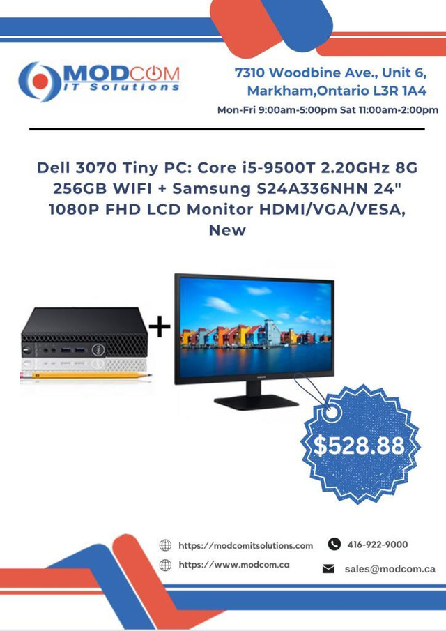 PC OFF LEASE Dell Optiplex 3070 Tiny PC Core i5-9500T 2.20GHz 8G 256GB WIFI + NEW Samsung 24 LCD Monitor FOR SALE!!! in Desktop Computers