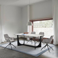 Orren Ellis Azuolas 5 Piece Modern Trestle Dining Set with Grey Fabric Chairs