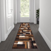 Orren Ellis Stingley Collection Chocolate Colour Blocked Area Rug - Olefin Rug With Jute Backing - Entryway, Living Room