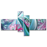 East Urban Home 'Blue Pink Fractal Plant Stems' Graphic Art Print Multi-Piece Image on Canvas
