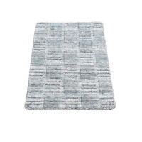 Isabelline 1'6"x2' Cloud Gray Pure Wool Modern Checkers Design Hand Loomed Sample Fragment Squarish Rug 1D7FAC2818E340B0