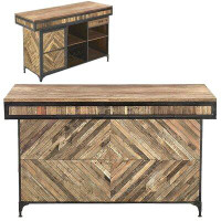 Foundry Select 70 Inch Reclaimed Wood Parquet Style Home Bar Island Counter Jack