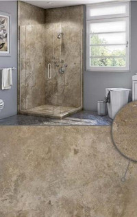 Mocha Travertine Shower Wall Surround 5mm - 6 Kit Sizes available ( 35 Colors and Styles Available ) **Includes Delivery