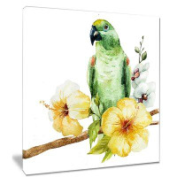 Made in Canada - Design Art 'Parrot with Flowers' Graphic Art on Wrapped Canvas