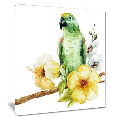 Made in Canada - Design Art 'Parrot with Flowers' Graphic Art on Wrapped Canvas in Home Décor & Accents
