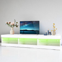 Ivy Bronx Modern White Particle Board TV Stand With LED Lights Storage And Glass Shelves (70.87 In. W X15.75 In. D X14.8