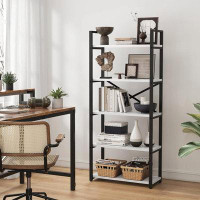 17 Stories 17 Stories 5-Tier Tall Bookcase, Rustic Wood And Metal Standing Bookshelf, Industrial Vintage Book Shelf Unit
