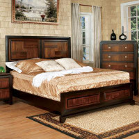 Millwood Pines Transitional Queen Size Bed Acacia / Walnut Solidwood 1Pcs Bed Bedroom Furniture Parquet Design Headboard